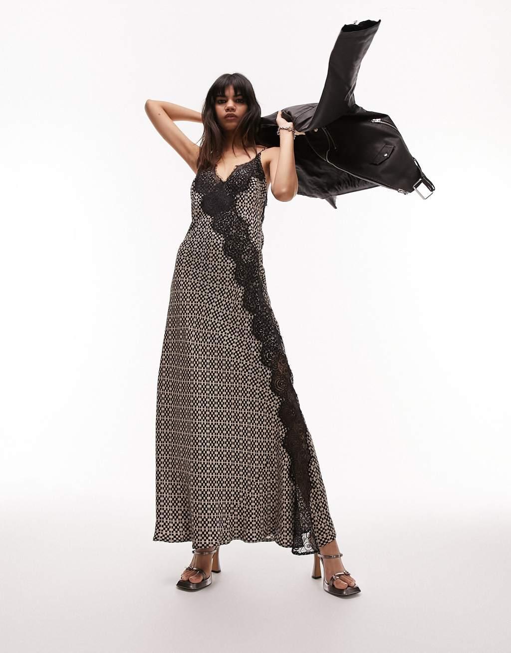 Topshop premium print and lace cami midi dress Product Image