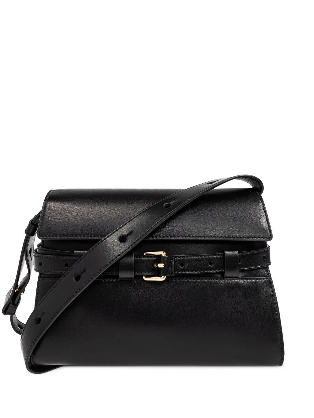 MOSCHINO Belted Leather Shoulder Bag In Black Product Image