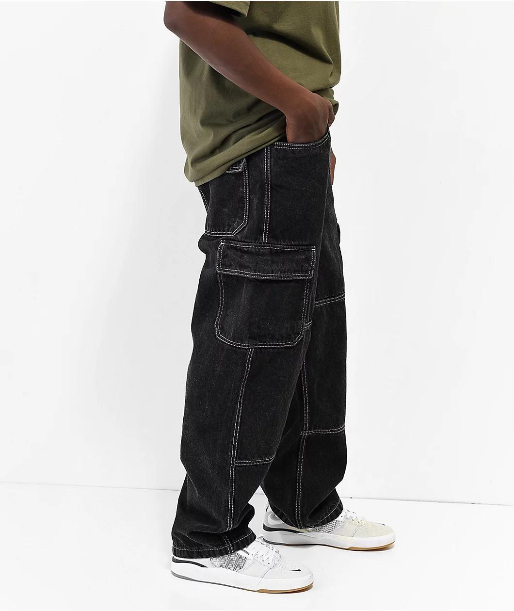 Empyre Loose Fit Black Denim Cargo Skate Jeans Product Image