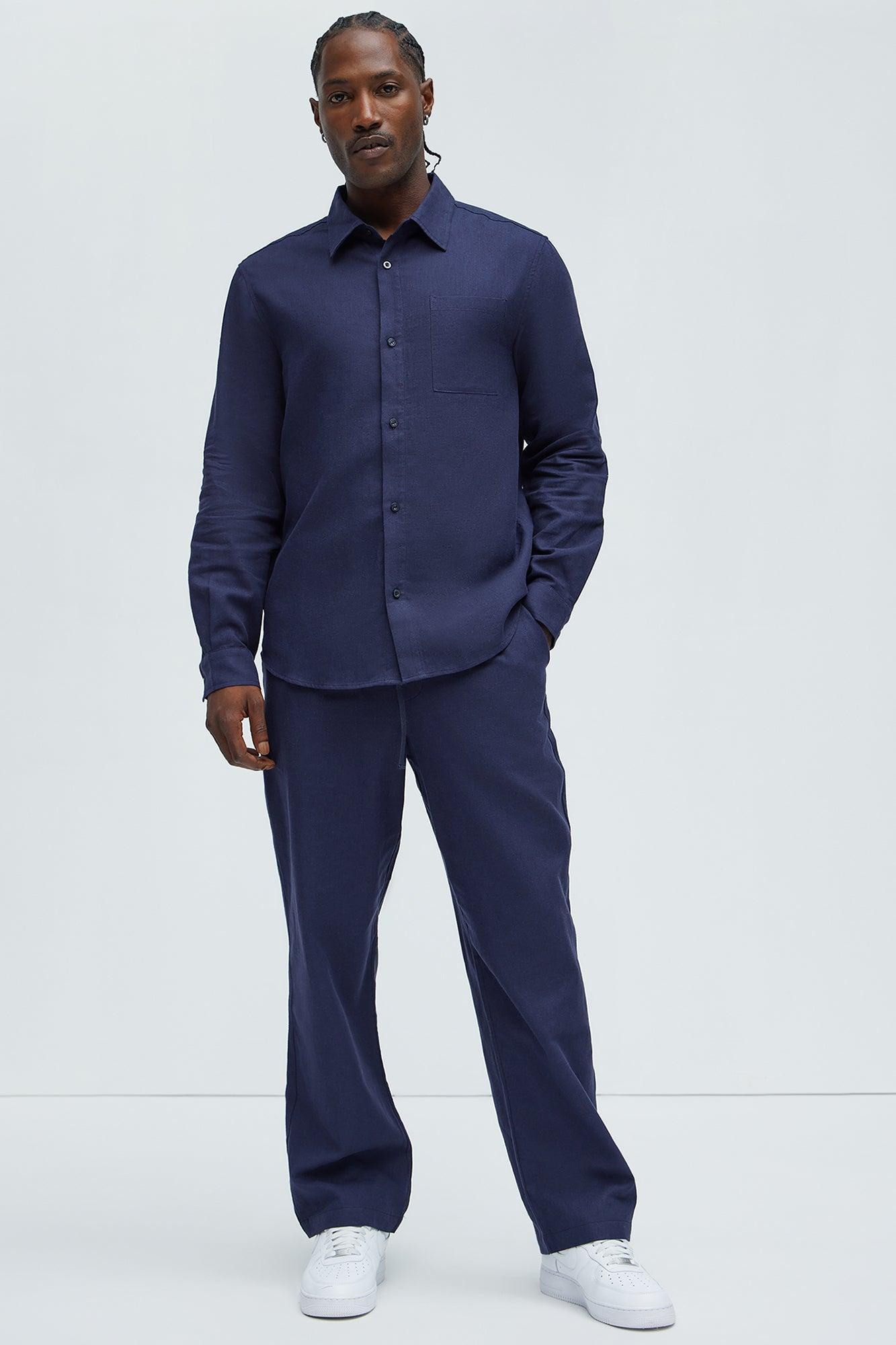 Bahamas Linen Single Pocket Long Sleeve Shirt - Navy Product Image