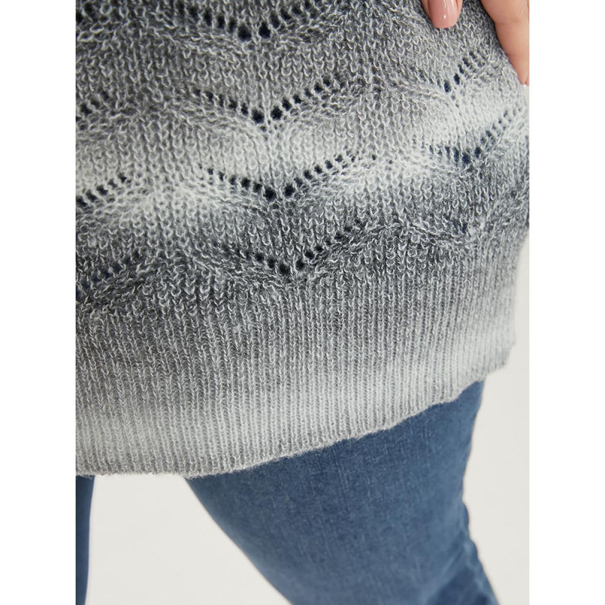 Plus Size Ombre Spacedye Knit Eyelet V Neck Heather Knit Top Multicolor Women Casual Loose Long Sleeve V-neck Dailywear Pullovers BloomChic 10/M Product Image
