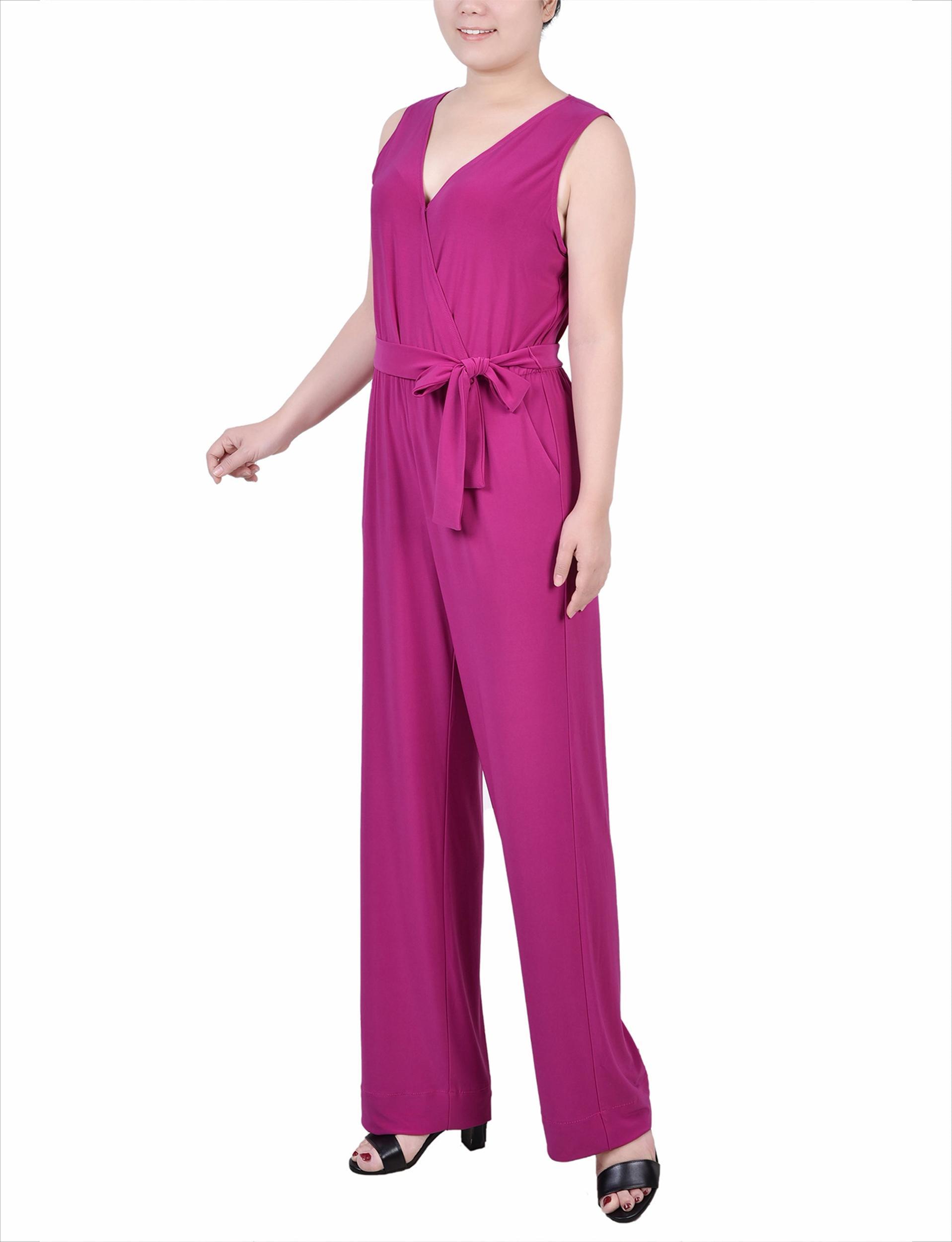Purple Sleeveless Belted Jumpsuit - Petite Product Image