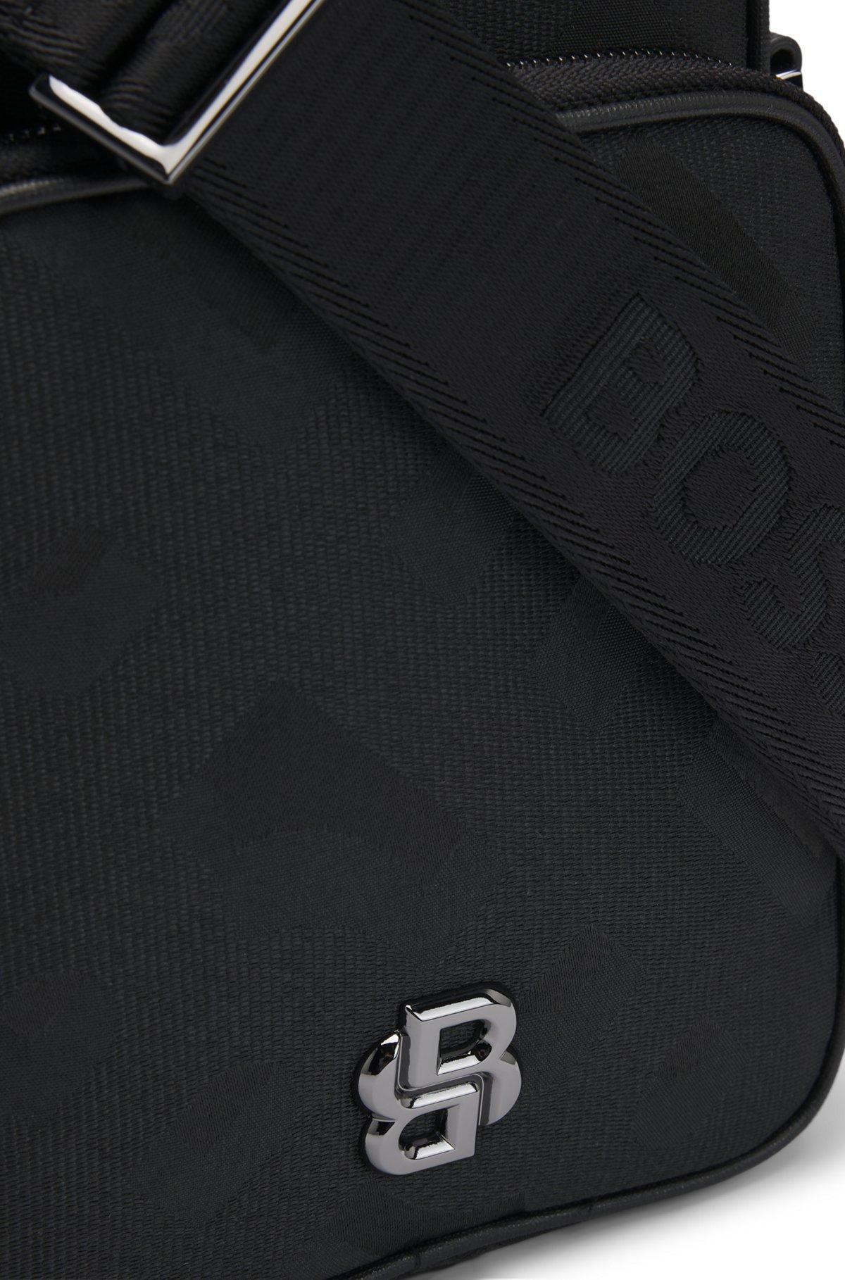 BOSS - Monogram-jacquard reporter bag with Double B trim - Black Product Image