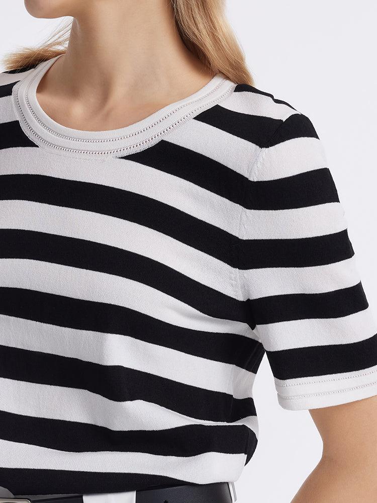 Round Neck Striped Knitted Women Top Product Image