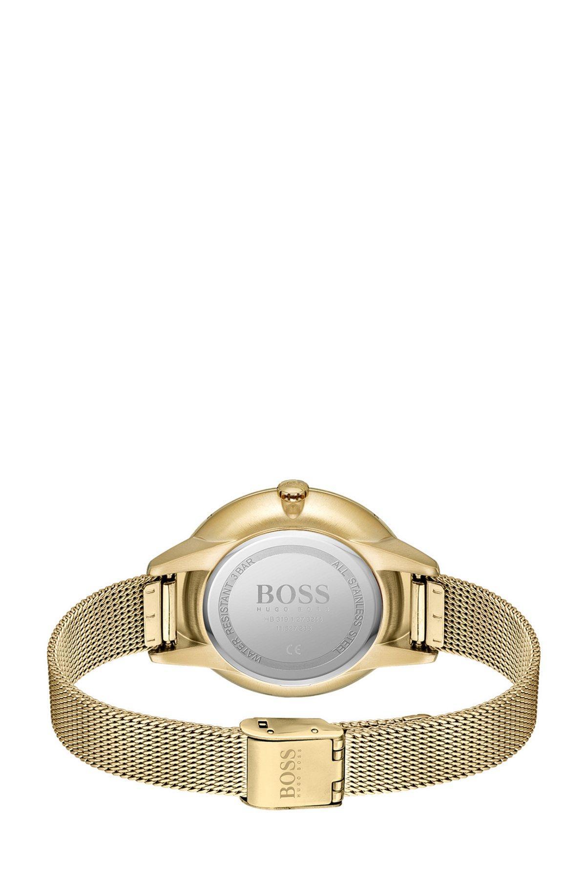 BOSS - Gold-toned mesh bracelet watch with crystal accents Product Image