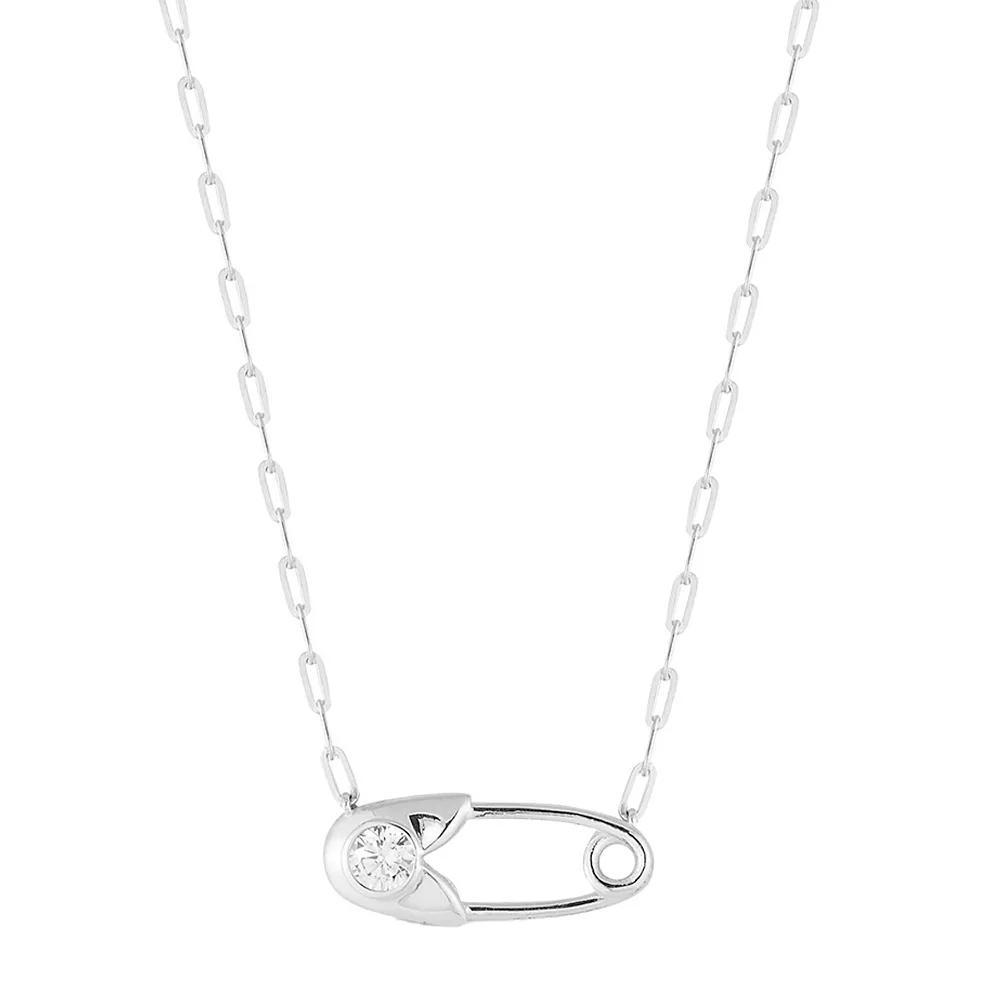 Sunkissed Sterling Cubic Zirconia Safety Pin Necklace, Women's, Silver Tone Product Image
