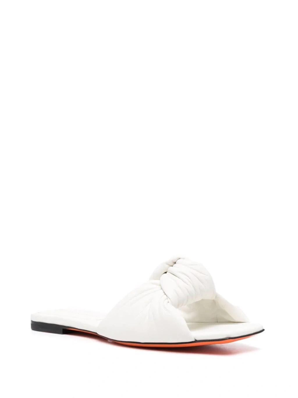 SANTONI Square-toe Leather Sandals In Weiss Product Image