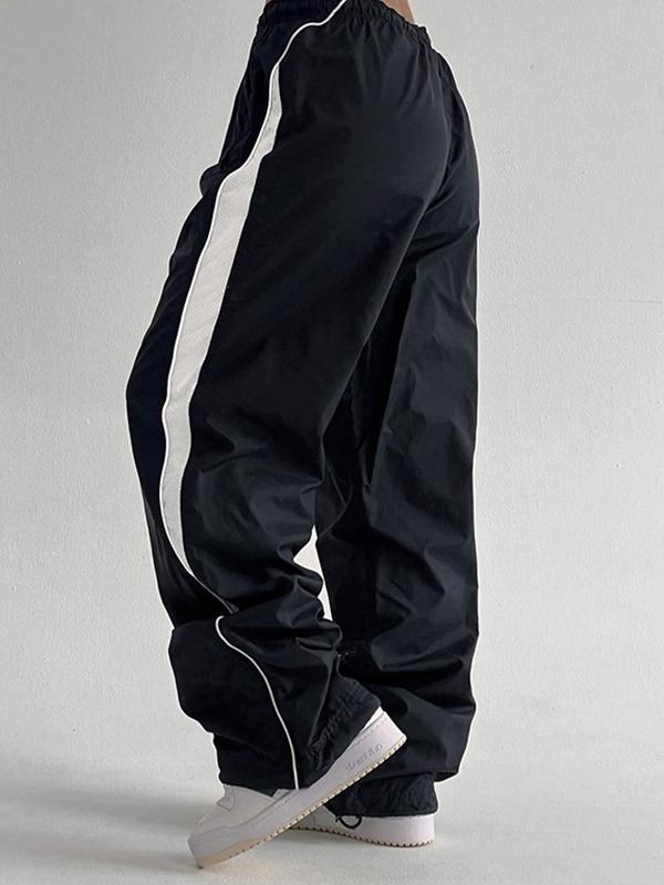 Contrast Splice Elastic Waist Bound Feet Wide Leg Pants Product Image