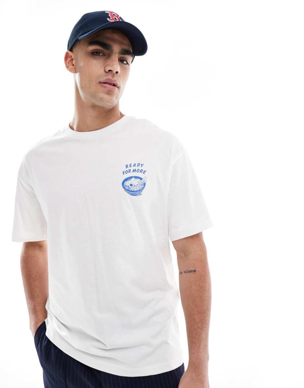 Jack & Jones super oversized ramen back print t-shirt in white Product Image