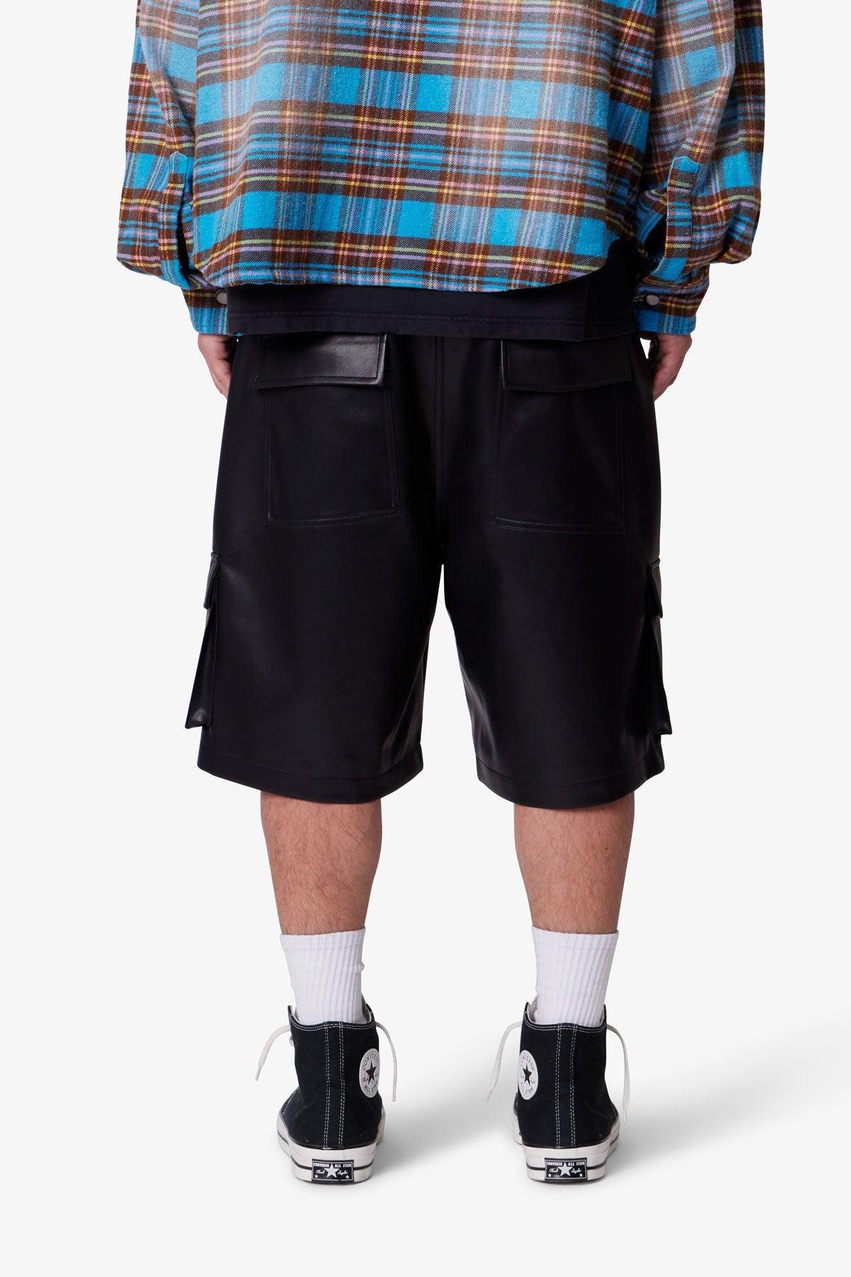 Baggy Leather Cargo Shorts - Black Product Image
