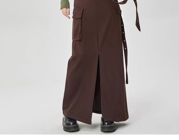 High Rise Plain Side Slit Maxi A-Line Skirt Product Image