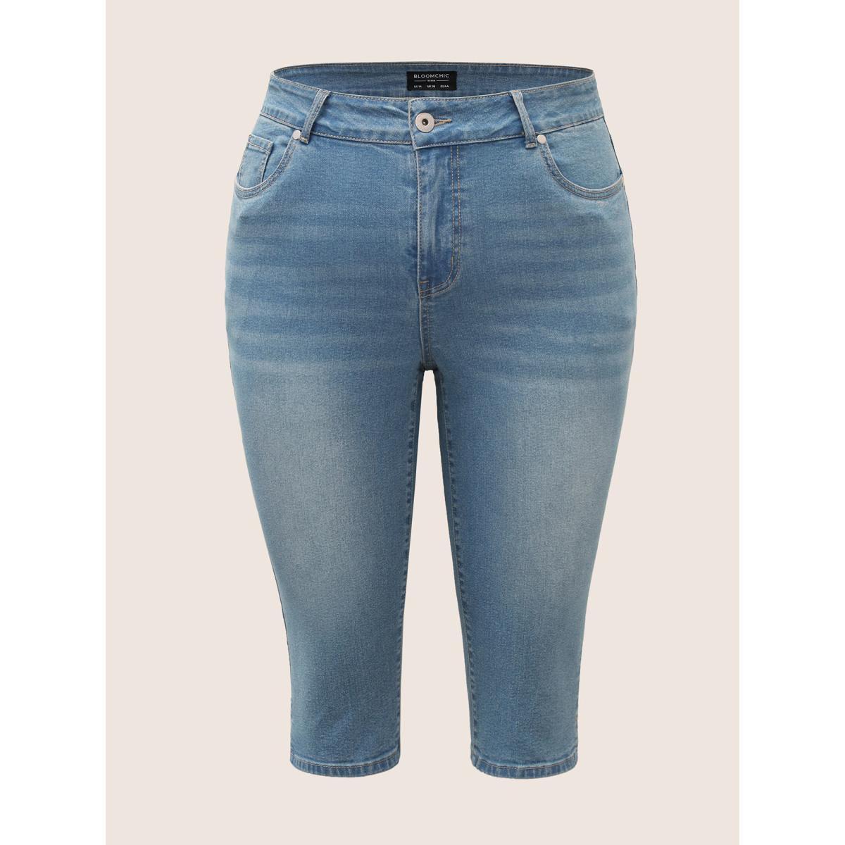 Plus Size Light Wash Slit Side Pull On Jegging Jeans Women LightBlue Casual Button High stretch Slanted pocket Jeans BloomChic 18/2X Product Image