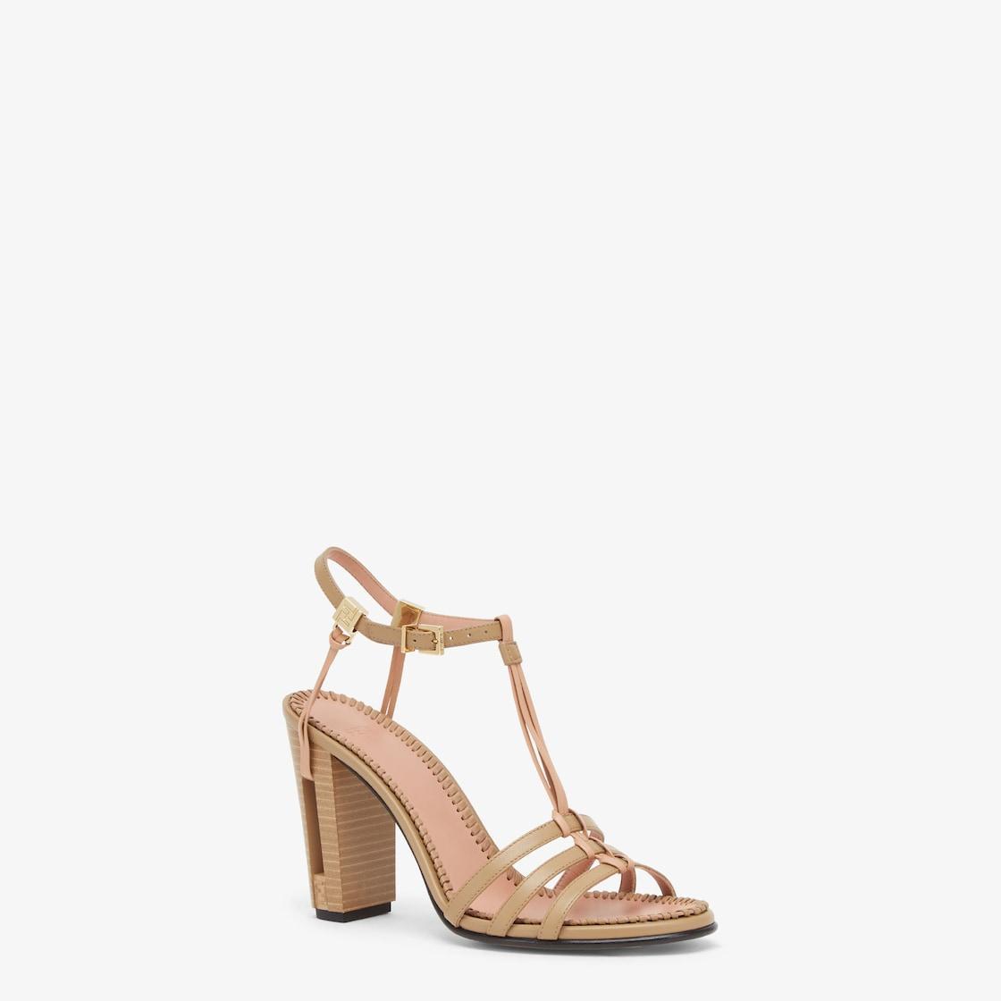 DelfinaBeige leather high-heeled sandals Product Image