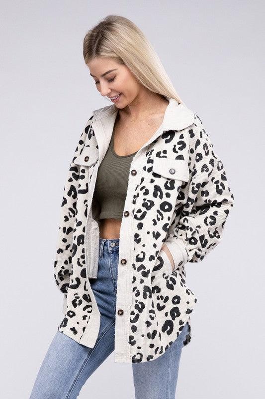 Vintage Washed Leopard Corduroy Buttoned Jacket Product Image