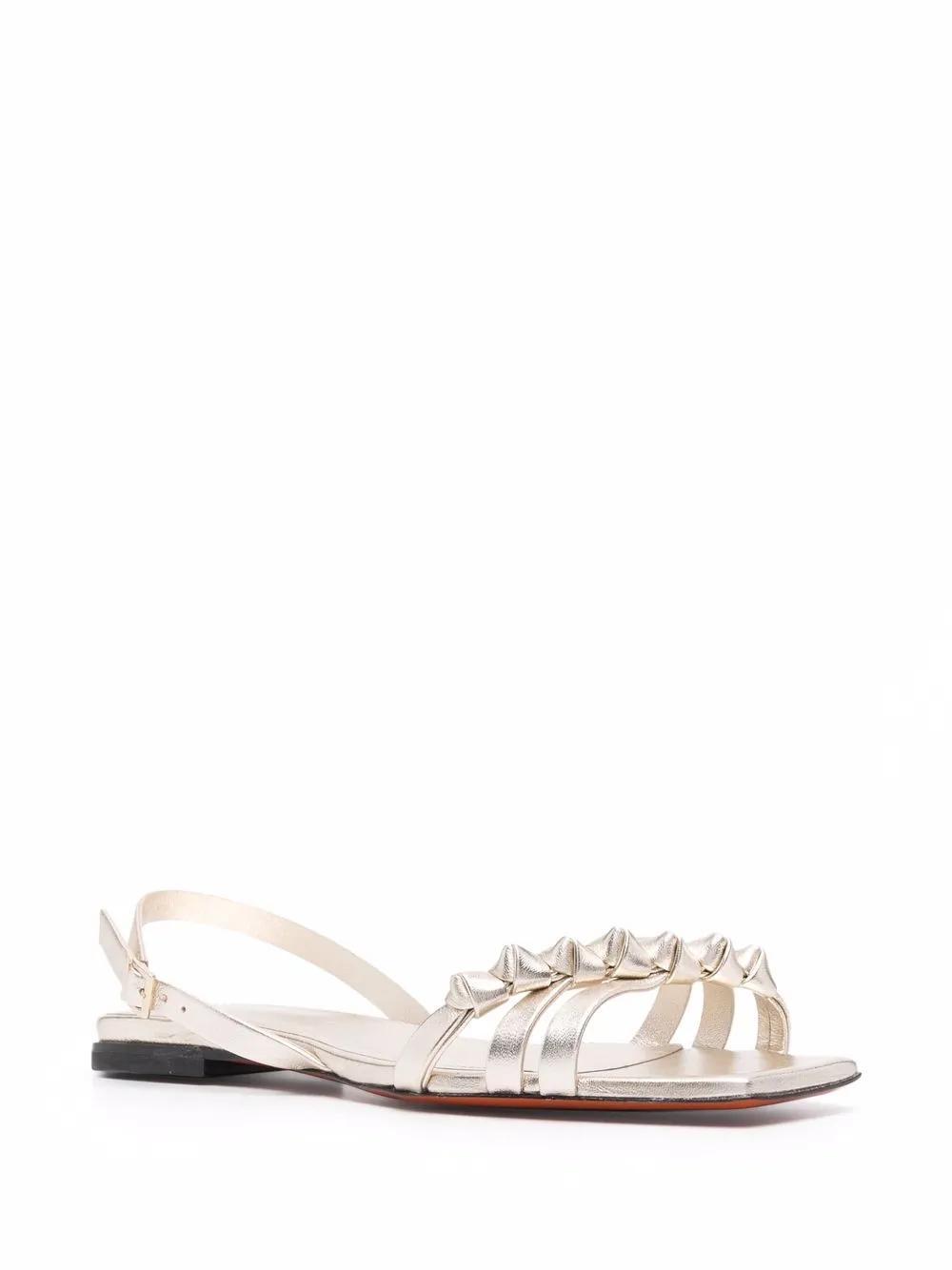SANTONI Ruched-detailing Leather Sandals In Gold Product Image