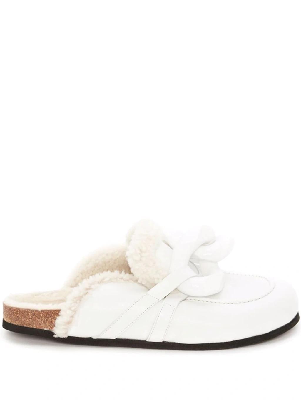 JW ANDERSON J.w. Anderson Leather Chain Mules With Shearling Lining In White Product Image
