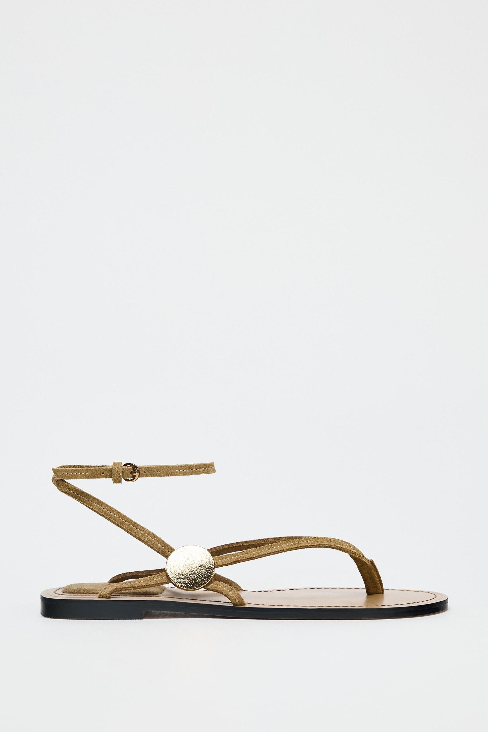 SUEDE FLAT SANDALS WITH APPLIQUÉ Product Image