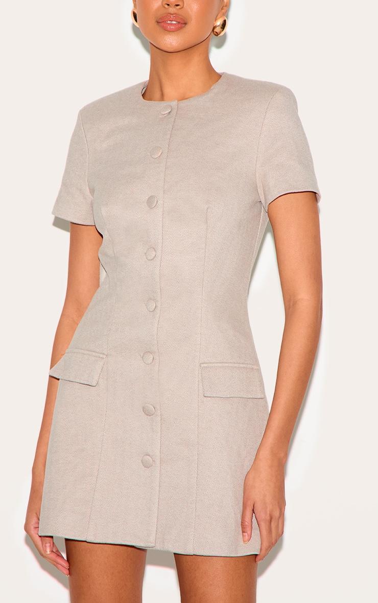 Mushroom Herringbone Tailored Short Sleeve Mini Dress Product Image