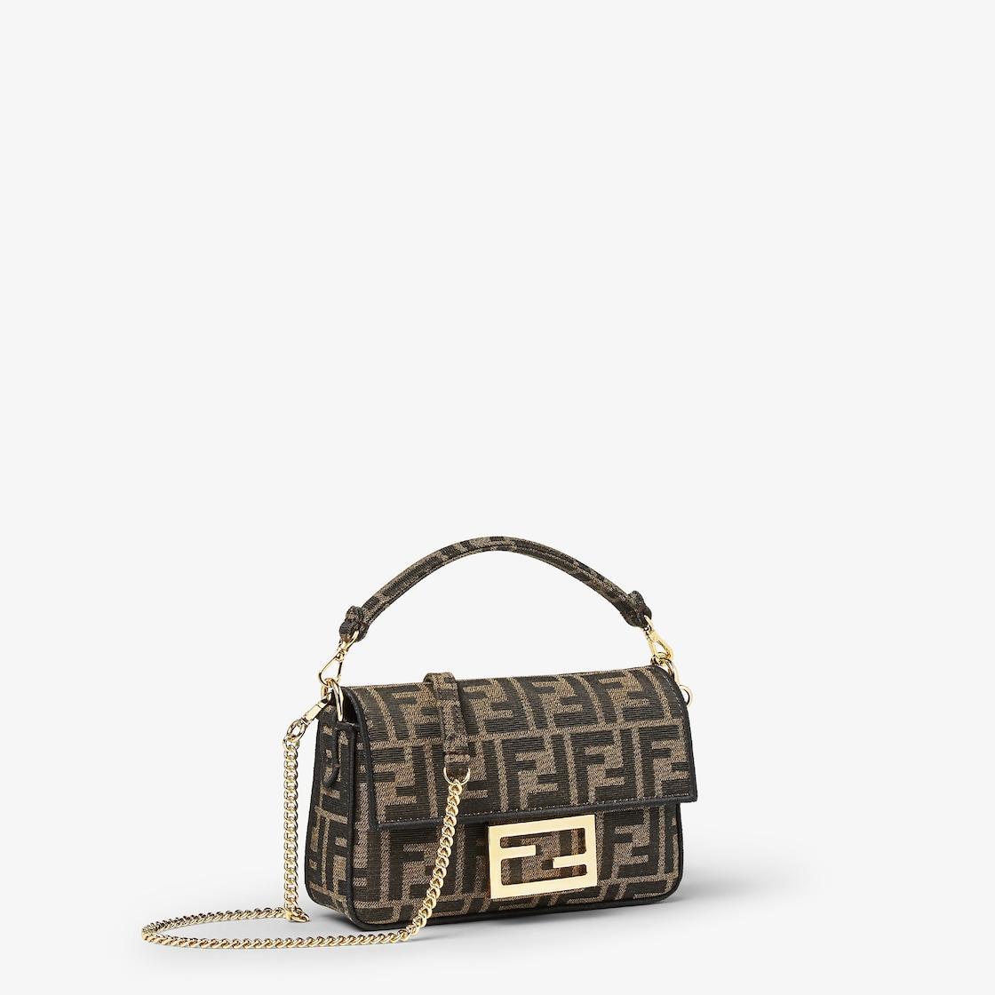 Baguette MiniBrown FF jacquard fabric bag Product Image