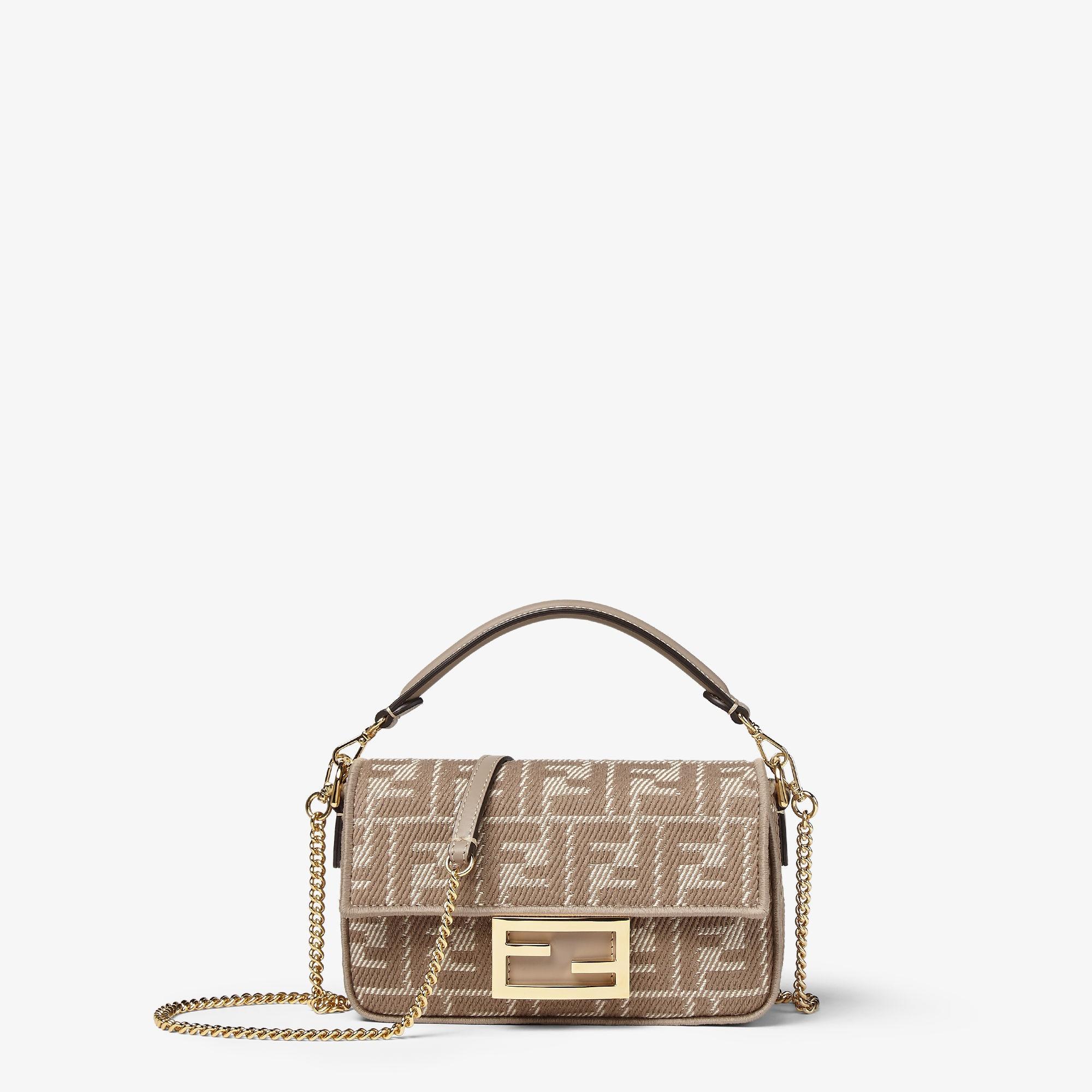 Baguette MiniDove gray denim-effect FF jacquard bag Product Image