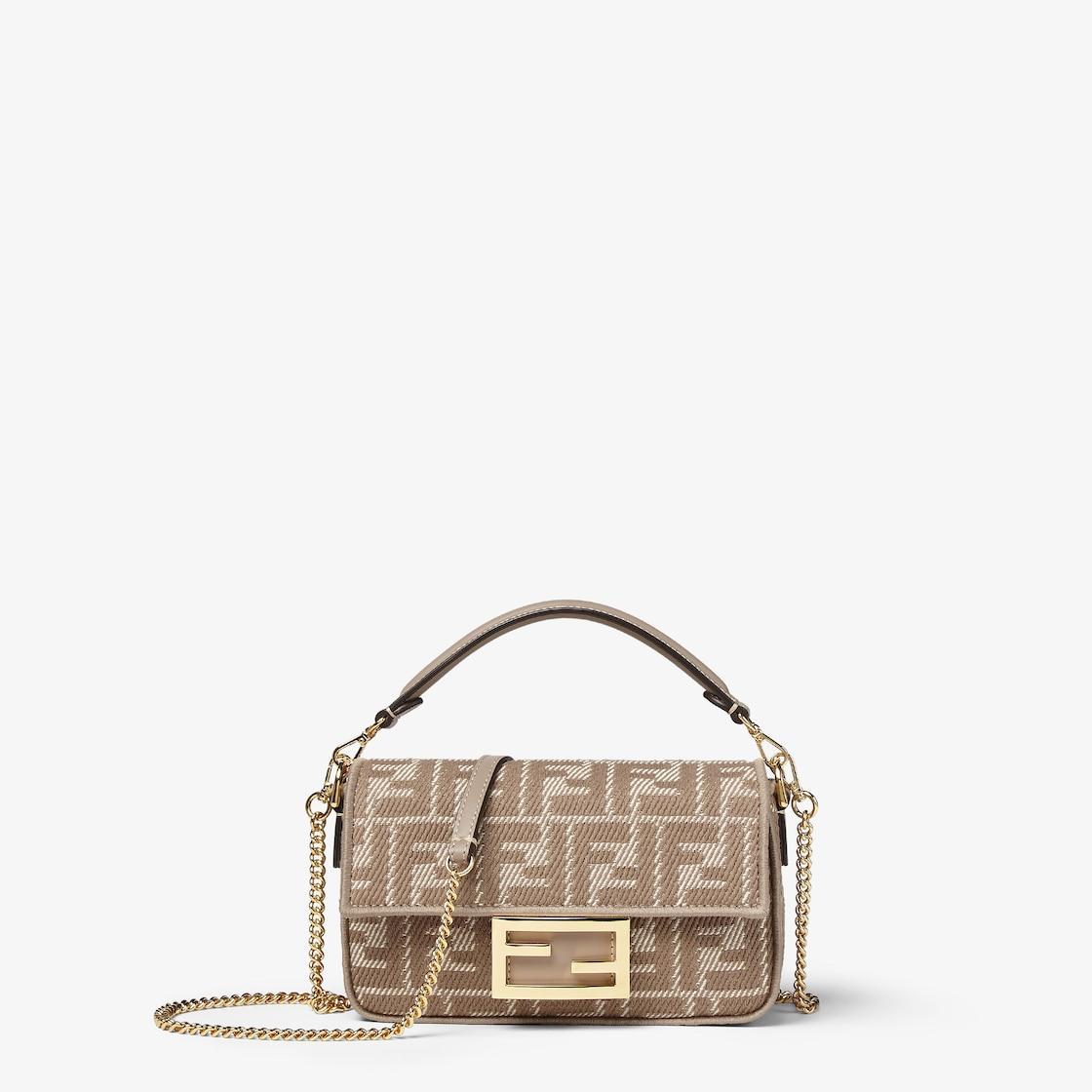 Baguette MiniDove gray denim-effect FF jacquard bag Product Image