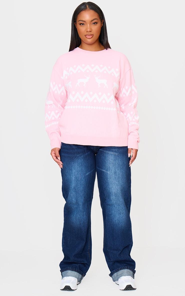 Plus Pink Oversized Fairisle Panel Christmas Sweater Product Image