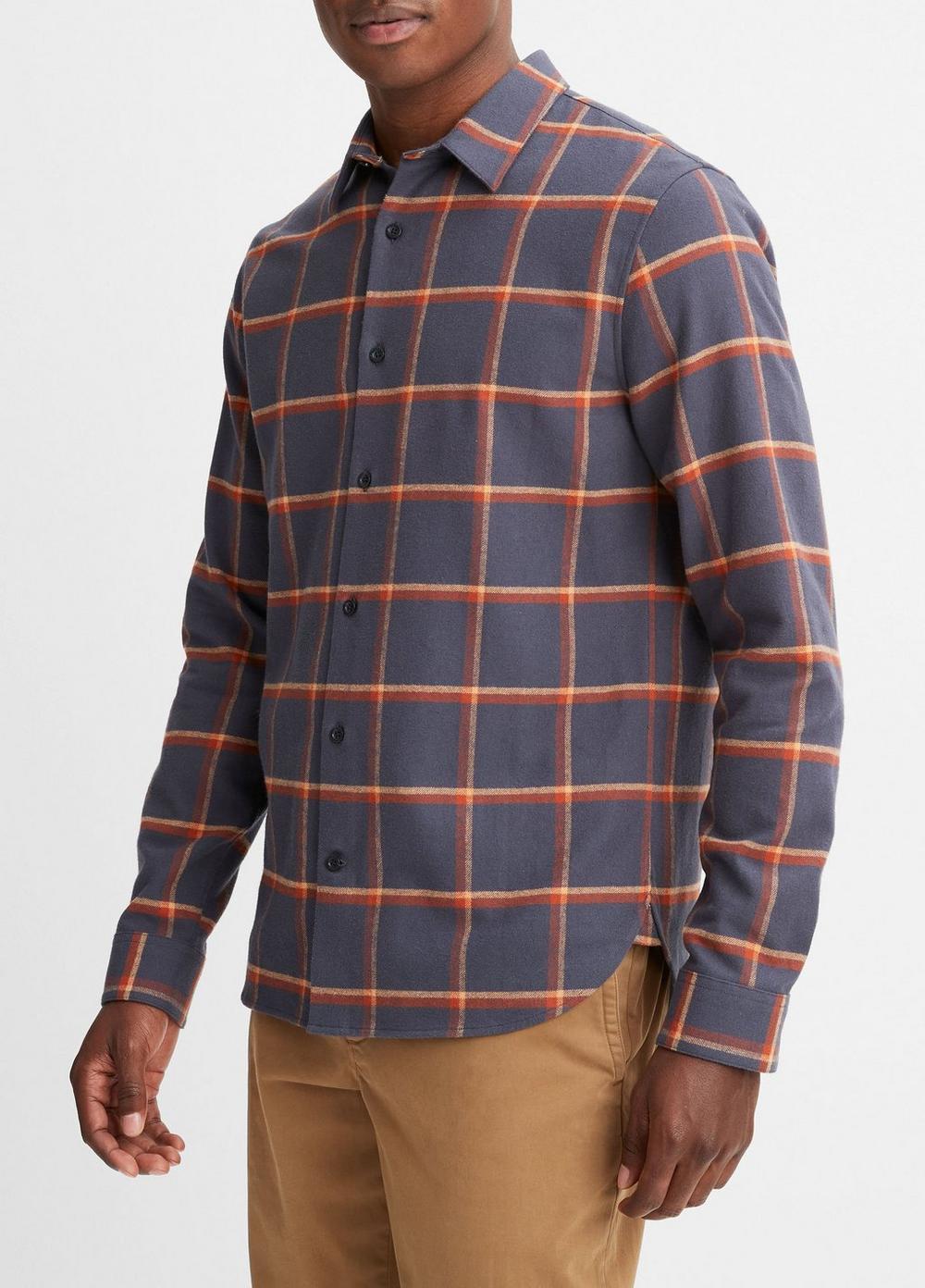 Mens Skipton Plaid Long-Sleeve Shirt, Night Storm/rust Amber, Size L Vince Product Image