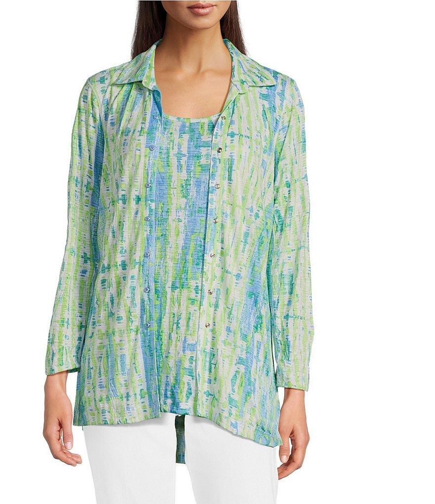 Ali Miles Petite Size Green Abstract Print Button Front Tank Set Product Image