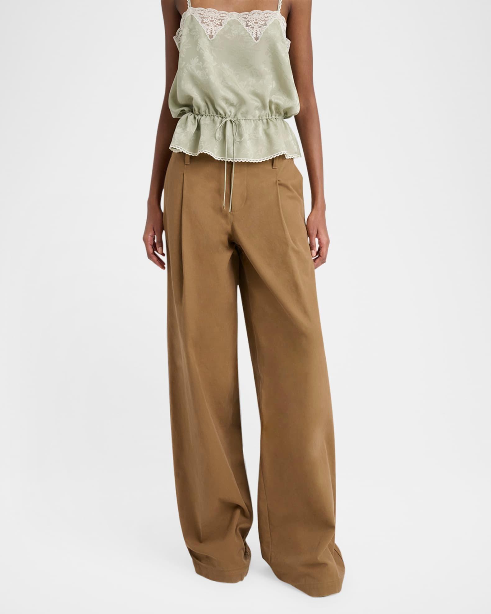 Pleated Wide-Leg Cotton Trousers Product Image