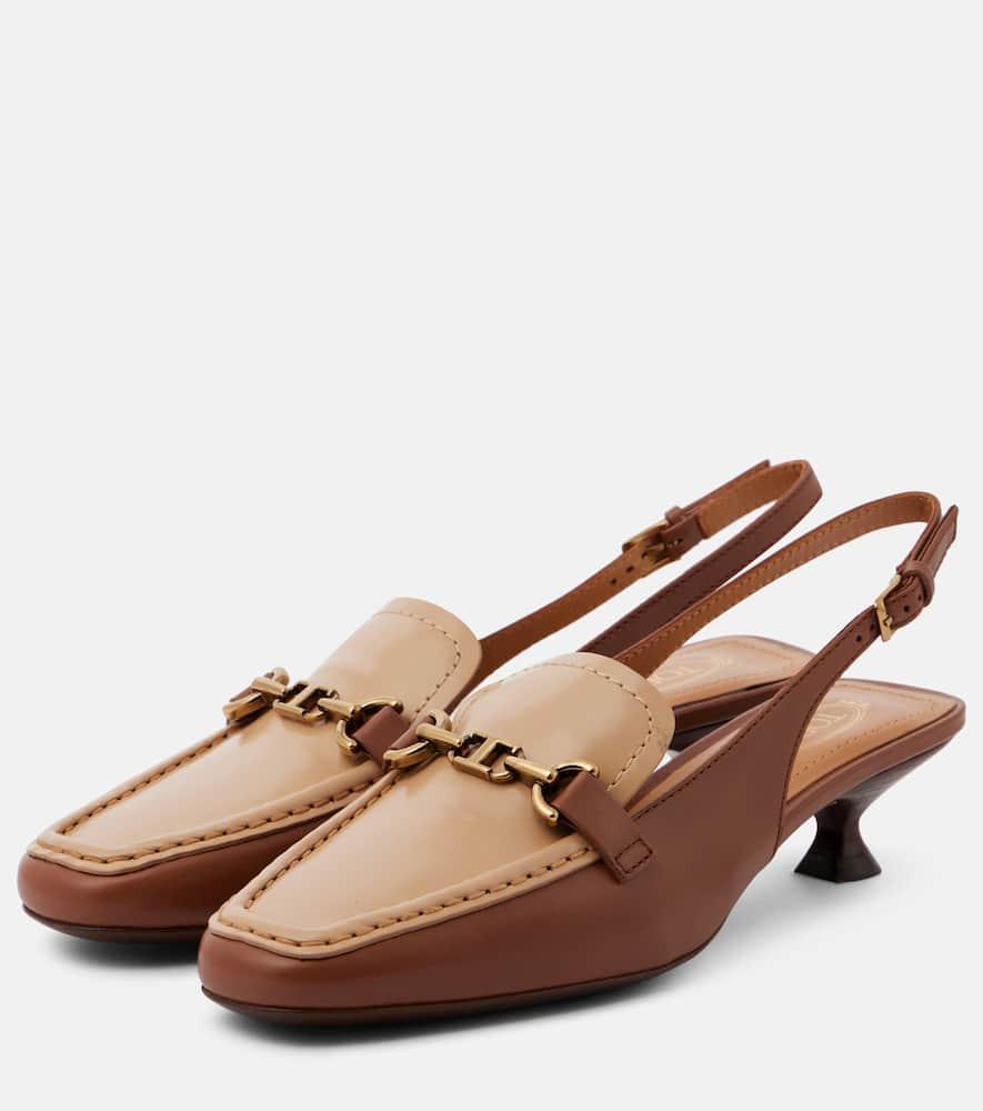 TOD'S 35 Leather Slingback Pumps In Brown Product Image