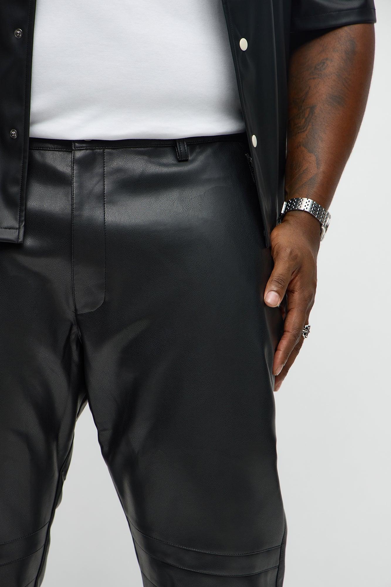 Slim Flare Zipper Pocket Faux Leather Pants - Black Product Image