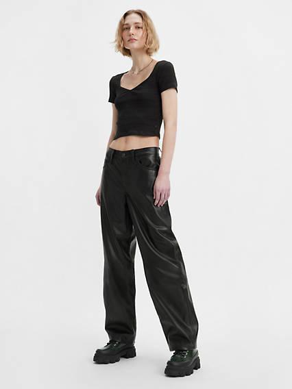 Faux Leather Baggy Dad Women's Pants Product Image