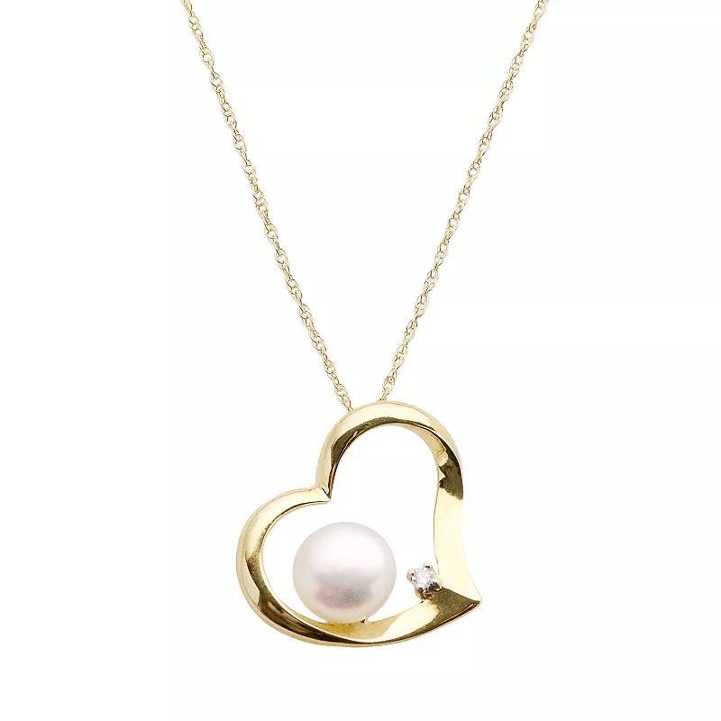 10k Gold Freshwater Cultured Pearl and Diamond Accent Heart Pendant, Womens White Product Image