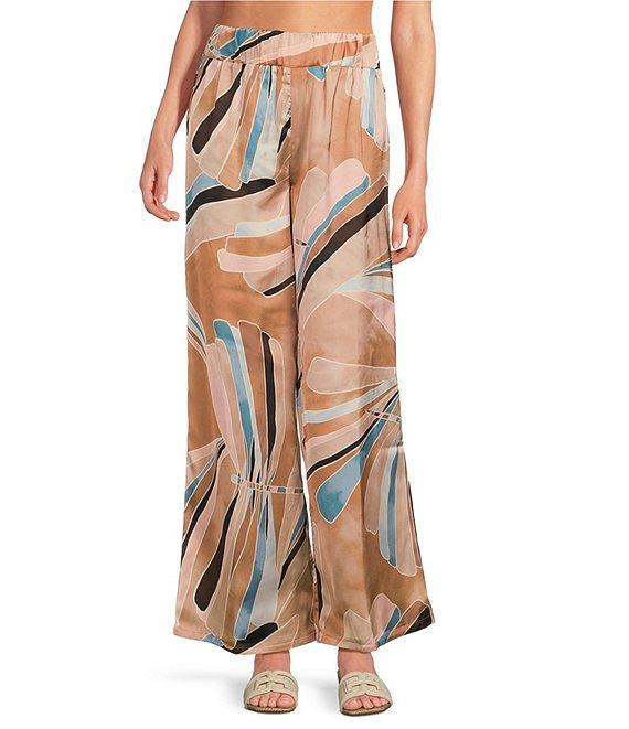 ELAN Coordinating Paisley Print Elastic Waistband Side Slit Pull-On Wide Leg Pants Product Image
