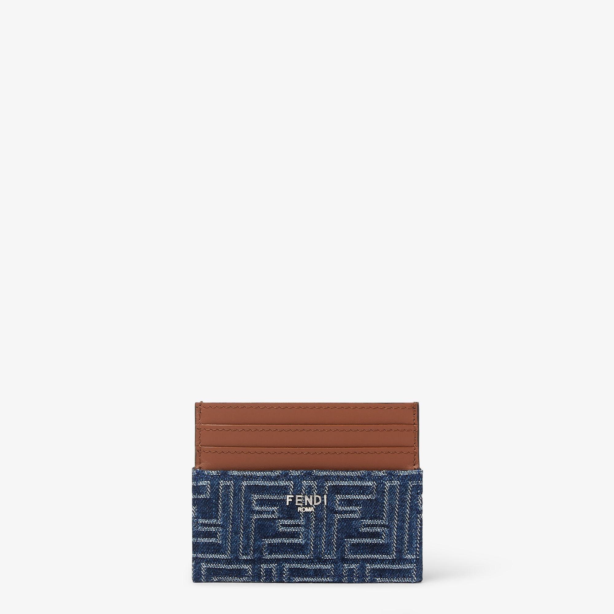 FF Card HolderBrown leather and blue denim-effect FF Jacquard card holder Product Image