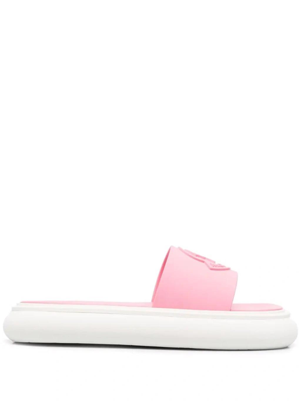 MONCLER White And Pink Slyder Slipper With Logo Product Image