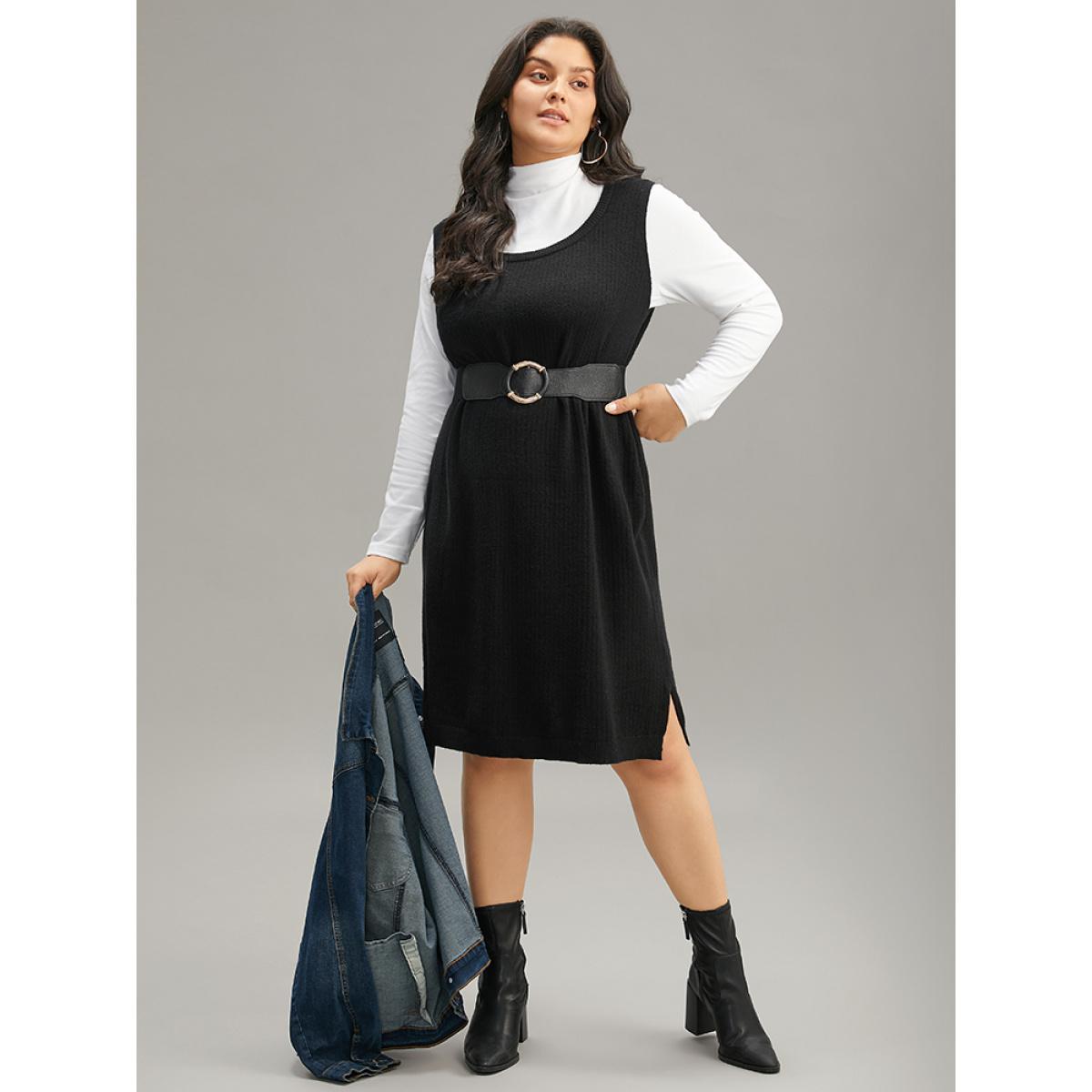 Plus Size Supersoft Essentials Anti-Pilling Shoulderless Sweater Dress Black Women Casual Loose Long Sleeve Everyday Sweater Dresses BloomChic 26/4X Product Image