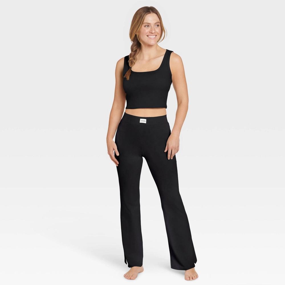 Jockey Generation™ Women's Organic Flare Pants - Black L: Mid Rise, Wide Waistband, Knit Fabric Product Image
