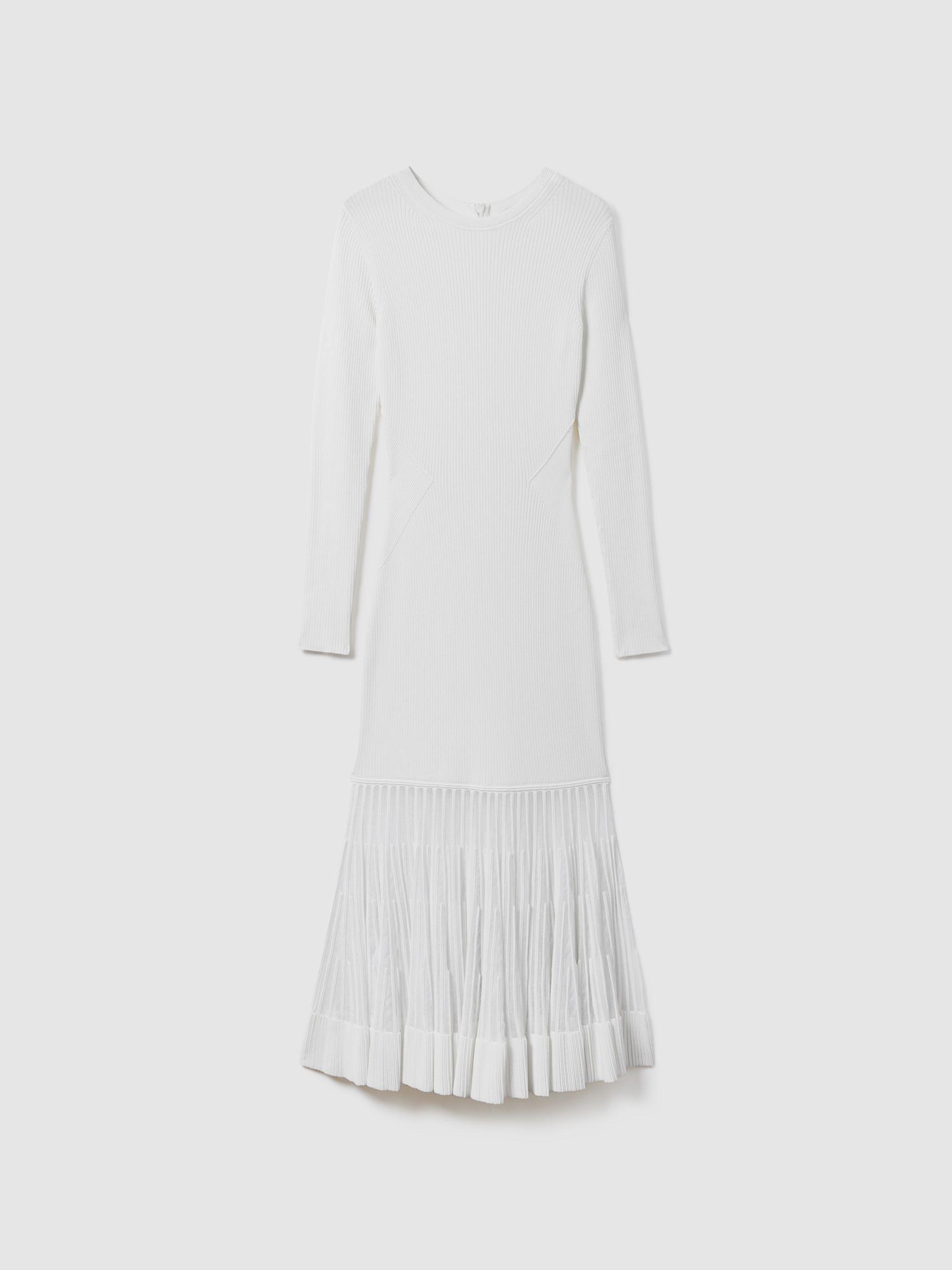 Knitted Sheer Flared Midi Dress in Cream Product Image