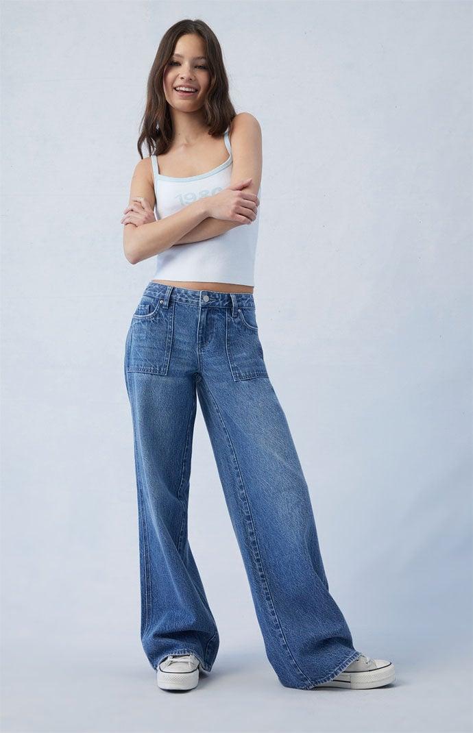 Women's Casey Dark Indigo Low Rise Baggy Cargo Jeans Product Image