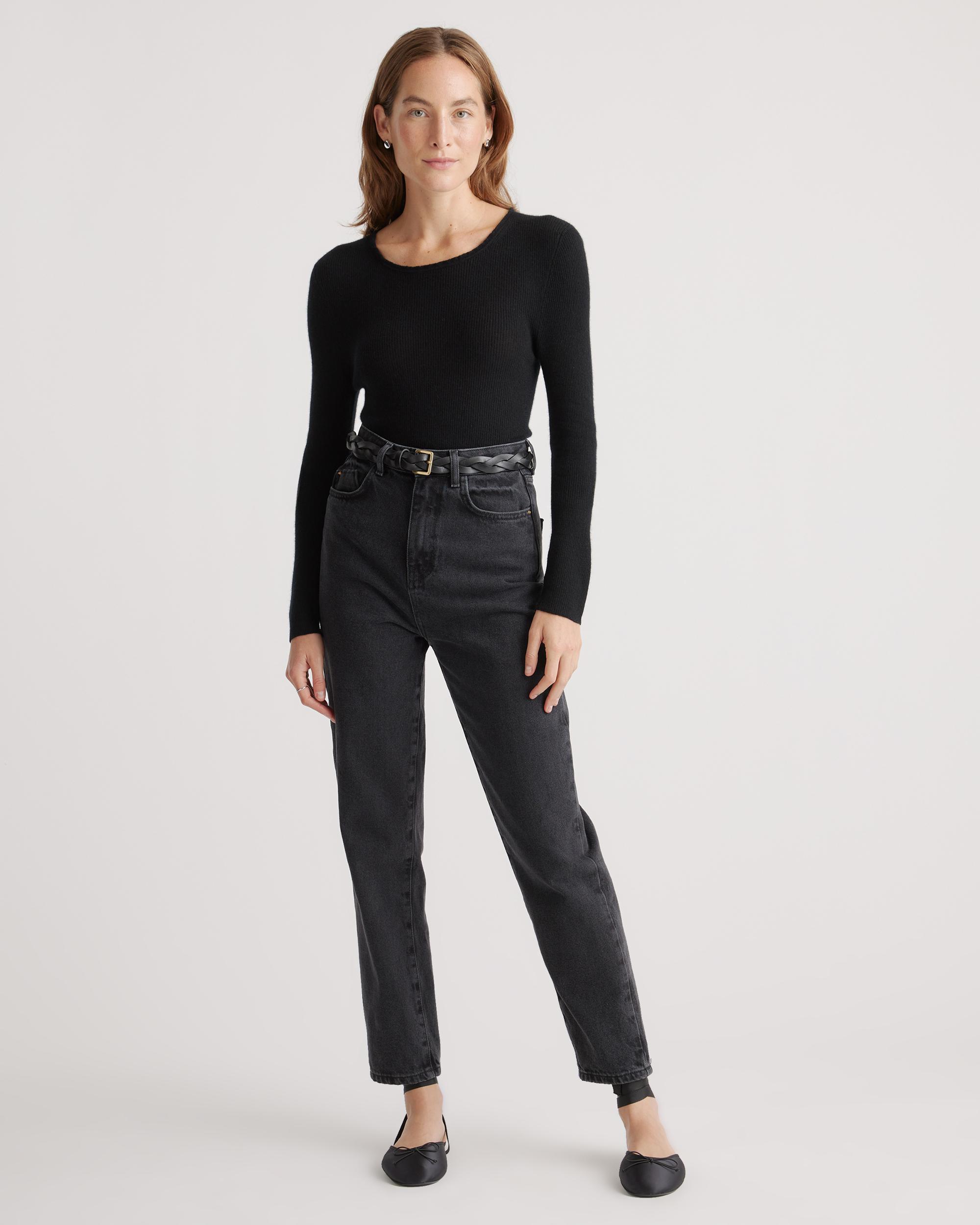 Quince | Women's Featherweight Cashmere Ribbed Crewneck Sweater Product Image