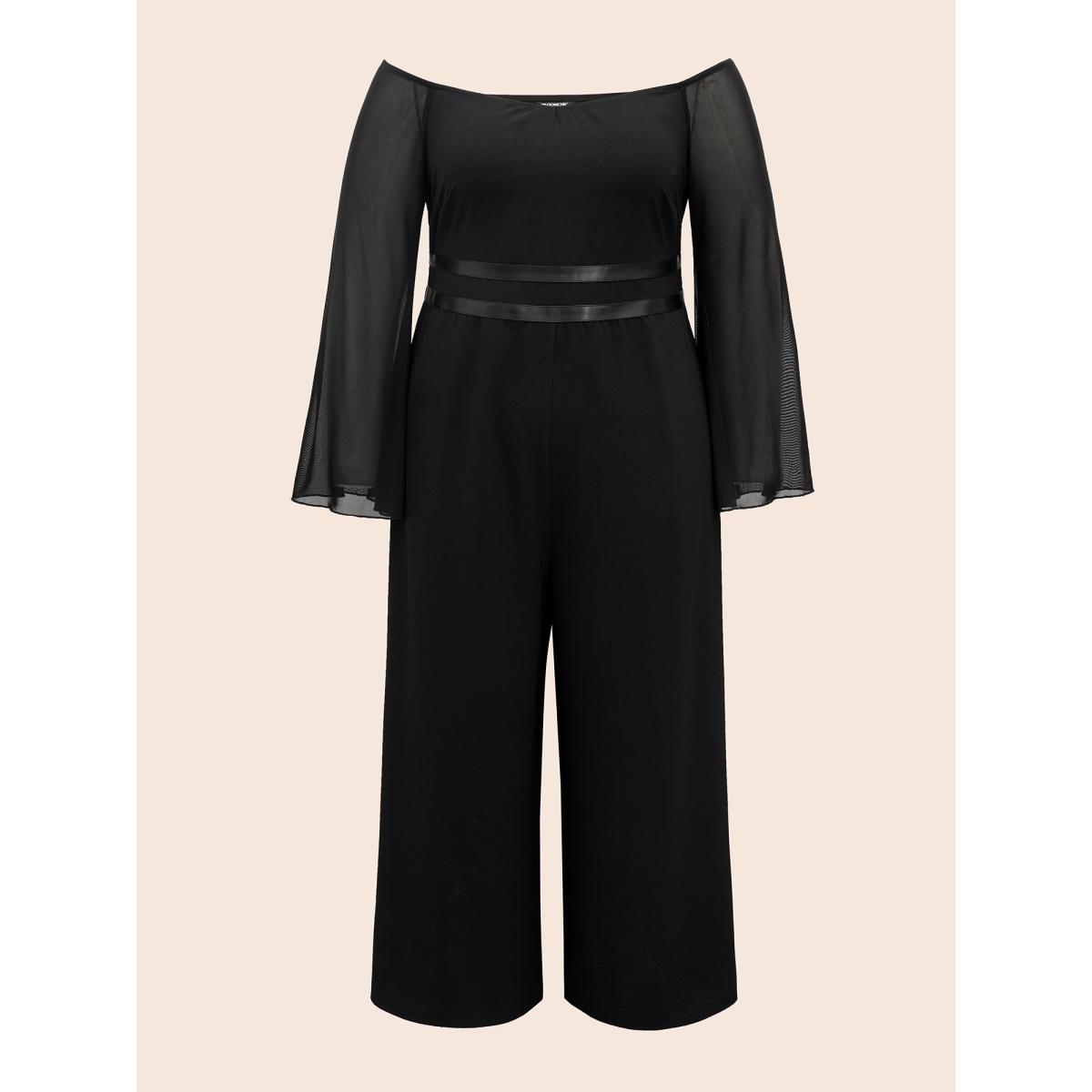 Plus Size Black Wicked Witch Leather Belt Off-Shoulder Jumpsuit Women Cocktail Extra Long Sleeve One-shoulder neck Party Loose Jumpsuits BloomChic 26/4X Product Image