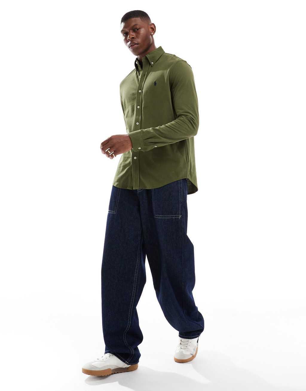 Polo Ralph Lauren icon logo pique shirt in dark green Product Image
