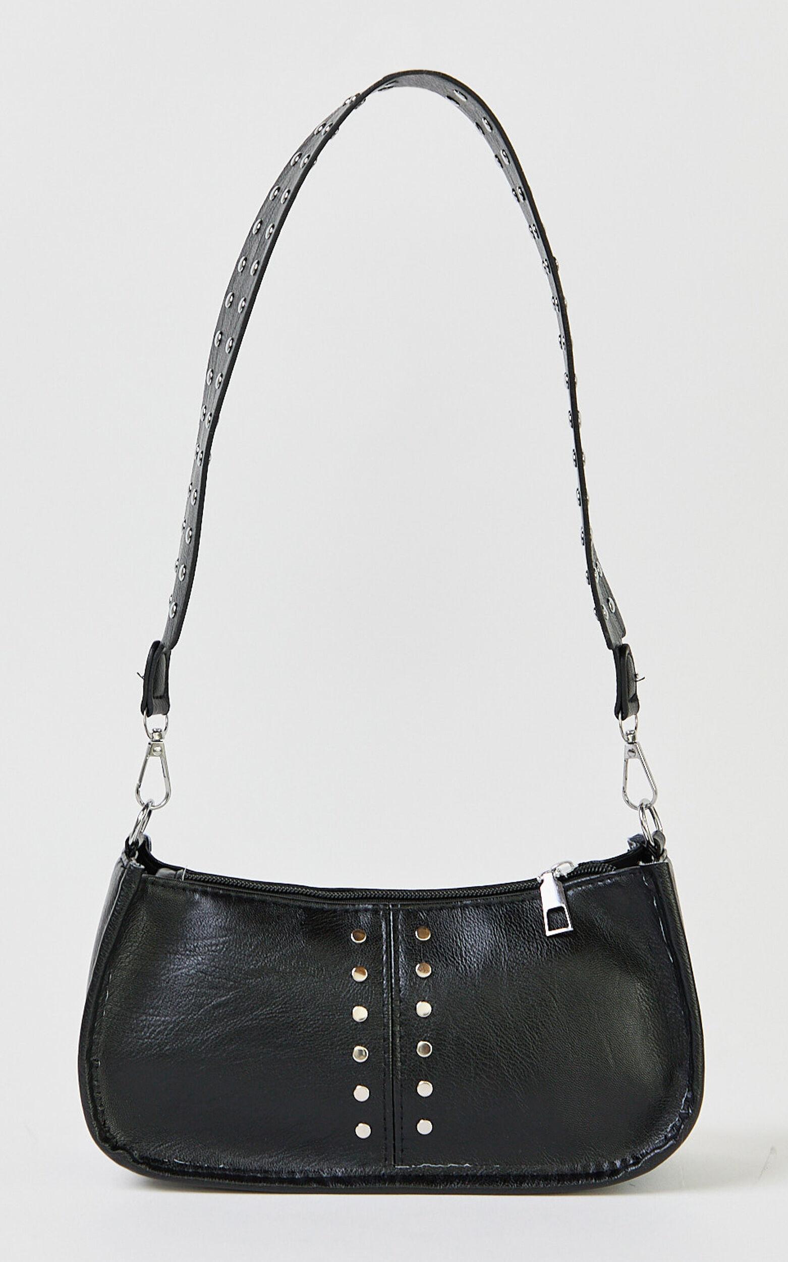Khloe Bag - Hardware Studded Shoulder Bag in Black Product Image