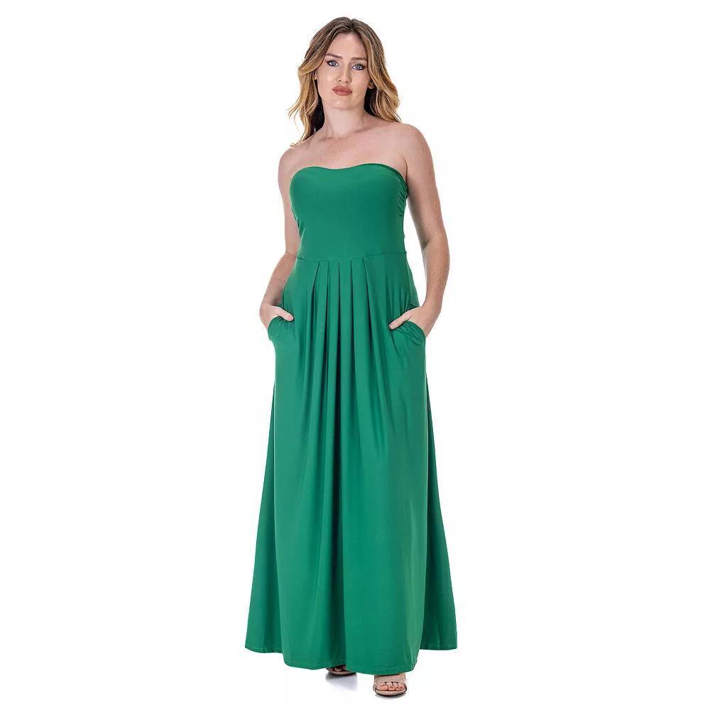 Women's 24Seven Comfort Apparel Pleated A Line Strapless Maxi Dress With Pockets, Size: Small, Blue Product Image