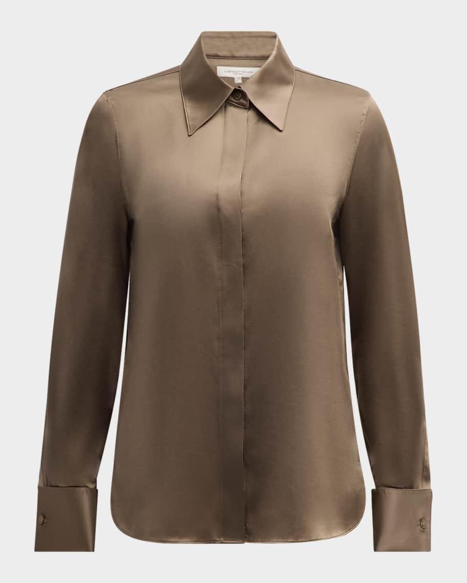 Spread-Collar Silk Charmeuse Blouse Product Image
