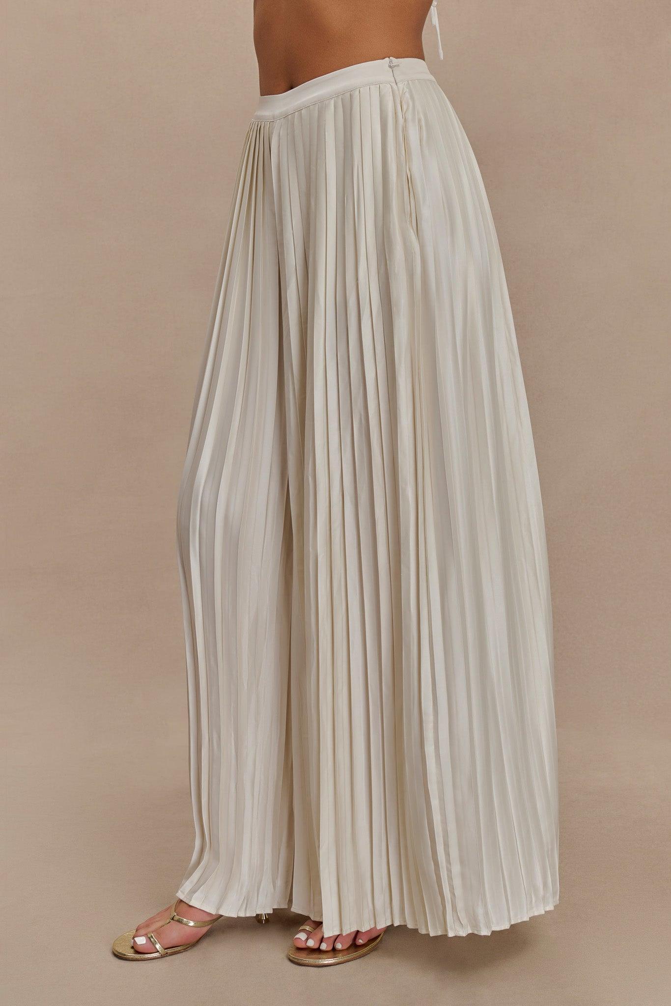 Kennedy Plisse Wide Leg Pants - Ivory Product Image