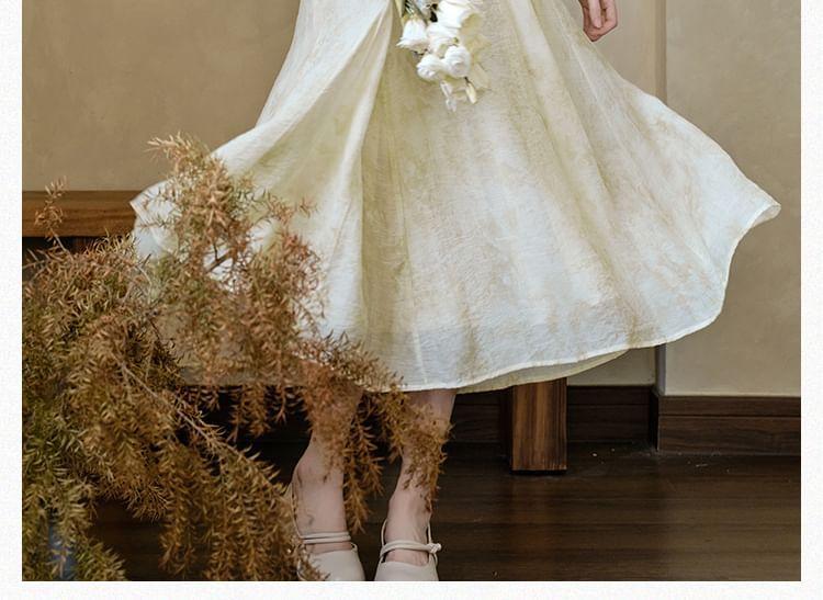 Long-Sleeve V-Neck Tie Dye Lace Panel Midi A-Line Dress Product Image