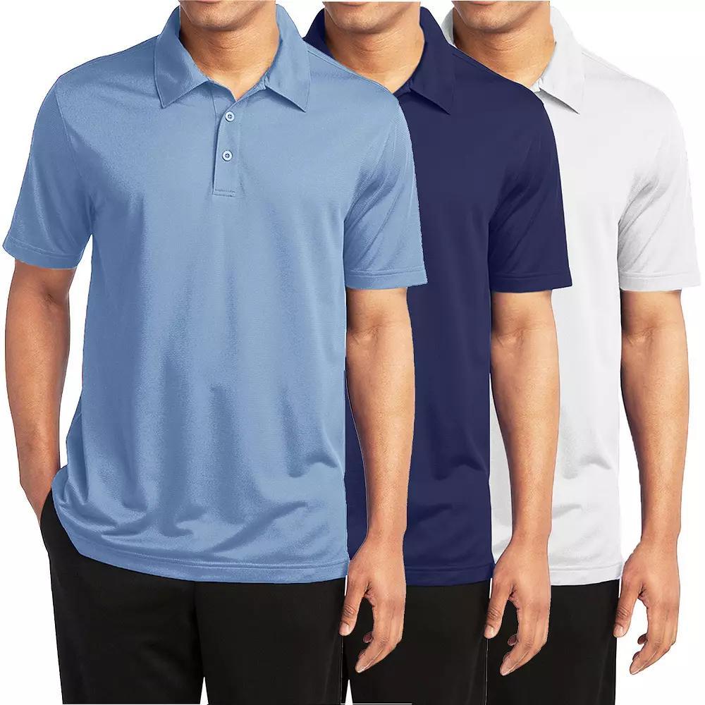 Men's Galaxy By Harvic 3-Pack Moisture-Wicking Polos, Size: Medium, Light Blue Navy White Product Image