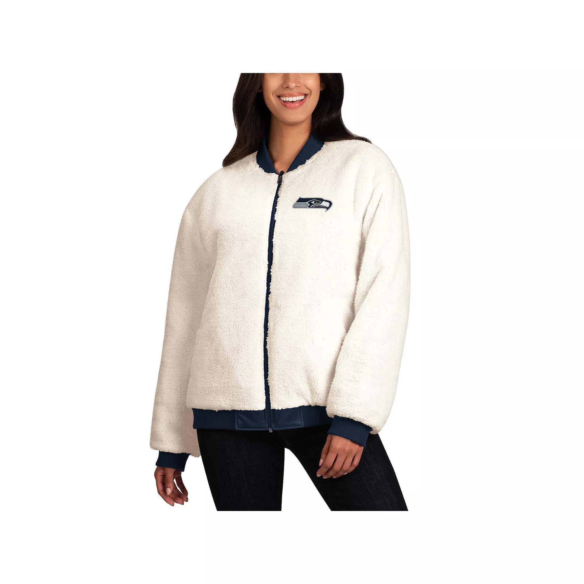 Women's G-III 4Her by Carl Banks Oatmeal/College Navy Seattle Seahawks Switchback Reversible Full-Zip Jacket, Size: Small, Team Product Image